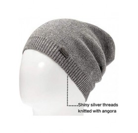 Skullies & Beanies Unique Silver Threads Knit Hats Angora Slouchy Beanie for Women Winter Skull Caps Big Head - Grey/Silver -...