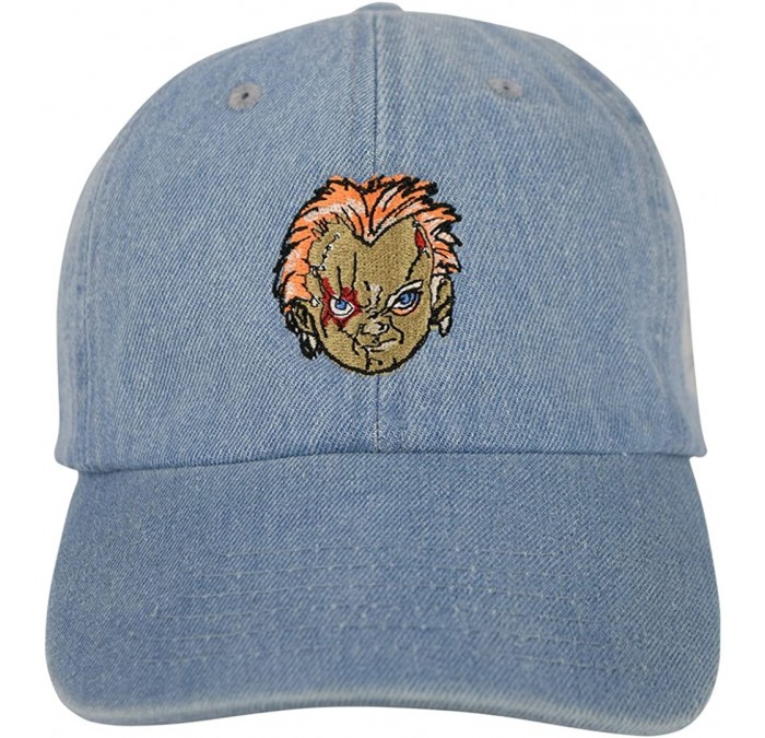Baseball Caps Play Time Chucky Dad Hat Custom Embroidered Child's Play Dad Cap - L. Blue Denim - C5189SSNTUH $24.72