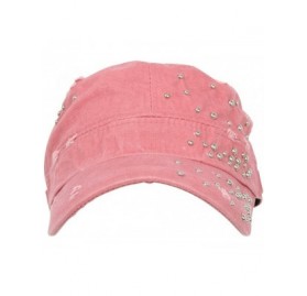 Baseball Caps Distressed Military Silver Round Studs Cadet Cap Flex-fit Army Style Hat - Pink - CV11ENSDB49 $26.92