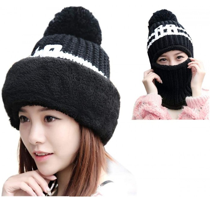 Skullies & Beanies Multifunction Women Winter Hat Earflap Hood Scarves Stretch Cable Knit Beanie Skull Caps - Black - C218IHN...