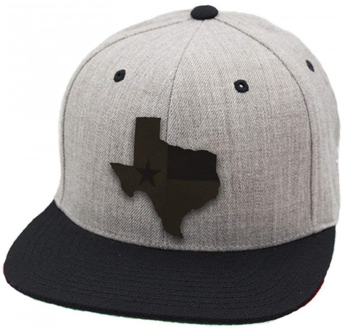 Baseball Caps Texas 'Midnight 28' Black Leather Patch Snapback Hat - Heather Grey/Black - CZ18IGQ8ZHL $69.81