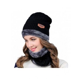 Skullies & Beanies Men Beanies Hat Winter Thick Warm Knit Skull Cap Hat Scarf Set - Black Set - CP194GOU3RW $13.27