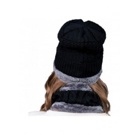 Skullies & Beanies Men Beanies Hat Winter Thick Warm Knit Skull Cap Hat Scarf Set - Black Set - CP194GOU3RW $13.27