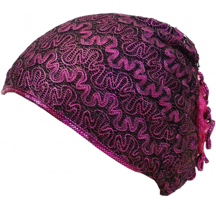 Headbands Beautiful Metallic Turban-style Head Wrap - Pink Waves - CD12N1GG2ES $26.35