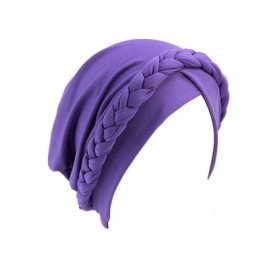 Skullies & Beanies Chemo Cancer Turbans Cap Twisted Braid Hair Cover Wrap Turban Headwear for Women - Single Braid Purple - C...