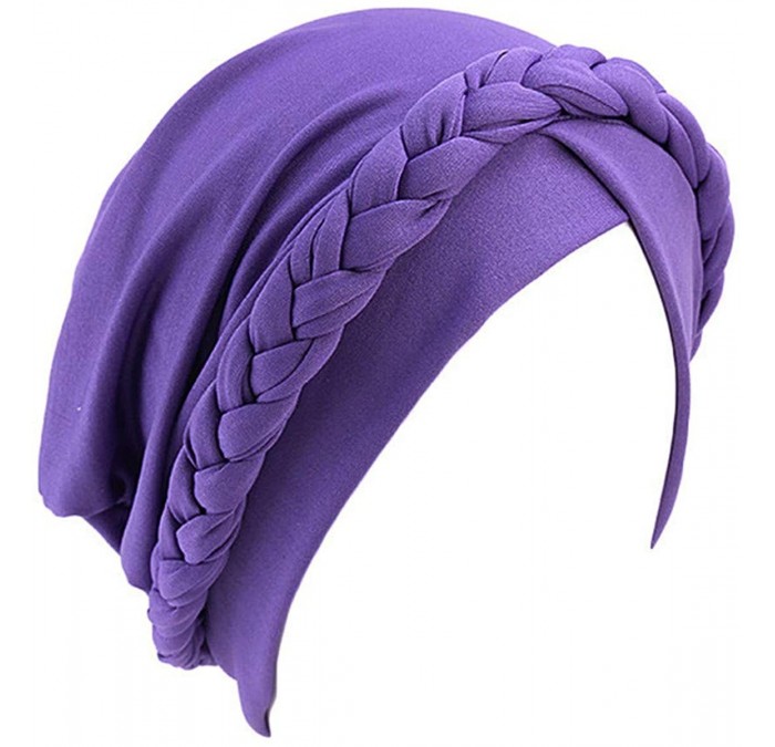 Skullies & Beanies Chemo Cancer Turbans Cap Twisted Braid Hair Cover Wrap Turban Headwear for Women - Single Braid Purple - C...