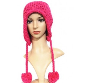 Skullies & Beanies Women Hat Handmade Crochet Braided Pompom Beanie Knit Caps Warm Winter - Rose - CK189WQSMQS $12.80