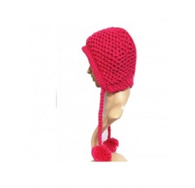 Skullies & Beanies Women Hat Handmade Crochet Braided Pompom Beanie Knit Caps Warm Winter - Rose - CK189WQSMQS $12.80