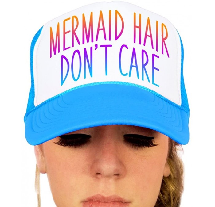 Baseball Caps Mermaid Hair- Don't Care Trucker Hat - Nbuw/Rainbow - CB12GLNJQD3 $18.19