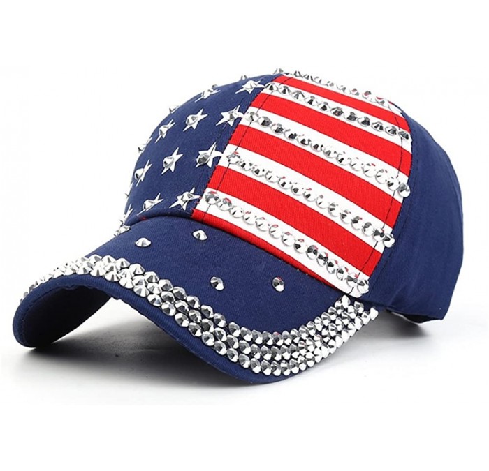 Baseball Caps American Flag Baseball Cap Sparkle Rhinestone USA Flag Deim Hip Hop Hat - 1c - C6184UQE9CX $22.76