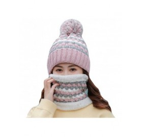 Skullies & Beanies 2 Pcs Knitted Hat Scarf Set for Women Winter Warm Fleece Lined Beanie Hat Ski Hat with Pompom - Pink - CN1...