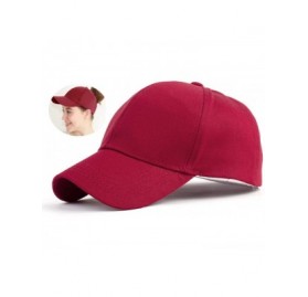 Baseball Caps Cotton Ponytail Hats Baseball for Women Adjustable Solid Color - Burgundy+white - CR18N96803H $16.28