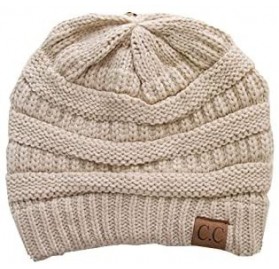 Skullies & Beanies Trendy Warm Chunky Soft Stretch Cable Knit Beanie Skull Cap - Beige - CE126QDGCQR $13.16