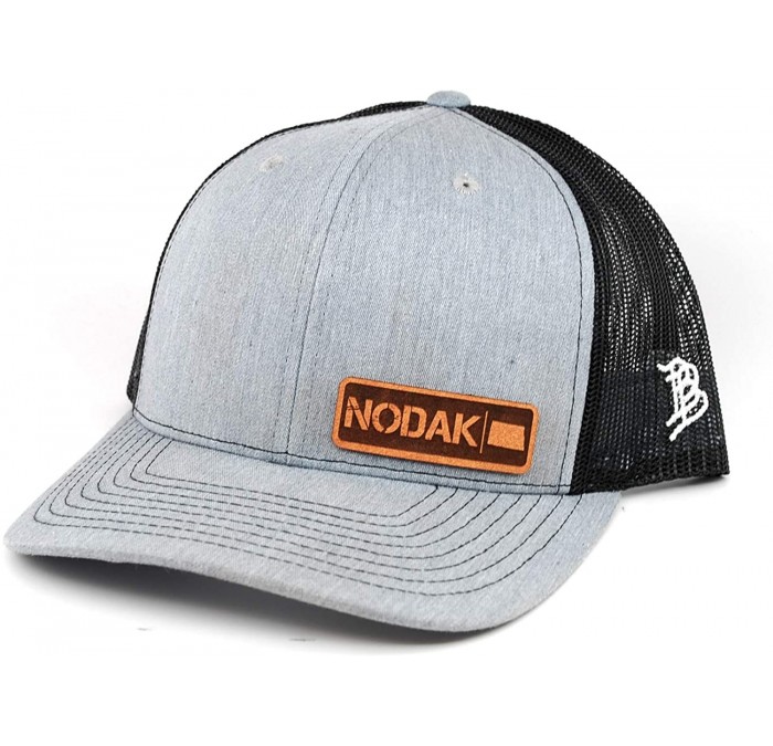 Baseball Caps North Dakota Native' Leather Patch Hat Curved Trucker- OSFA/Heather Grey/Black - CJ18LQQUI28 $30.63