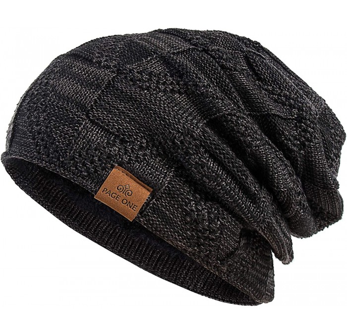 Skullies & Beanies Mens Winter Slouchy Beanie Warm Fleece Lined Skull Cap Baggy Cable Knit Hat - 7 - CW18UHK9YAE $15.07