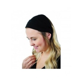 Headbands Boho Yoga Running Gym Sports Headband Soft Black Jersey Knit Expandable Headwrap - CH11HOXQ3NB $9.64