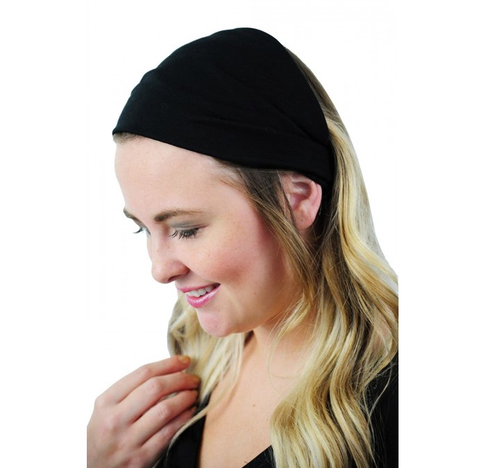 Headbands Boho Yoga Running Gym Sports Headband Soft Black Jersey Knit Expandable Headwrap - CH11HOXQ3NB $18.79