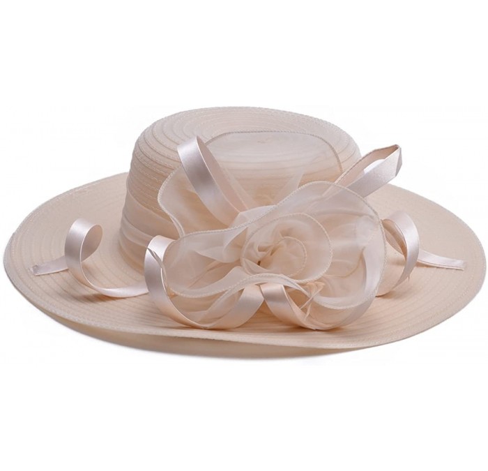 Sun Hats Womens Wide Brim Sun Hat Floral Ribbon Derby Dress Solid Color T236 - Beige - CM182WNCSXD $18.86