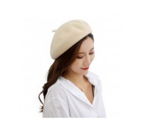 Berets Women Wool Beret Hat French Artist Solid Color Beanie Cap - Beige2 - CJ18IGCIXYM $8.79