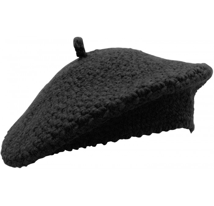 Berets Women Hand Knitted French Beret Hat - Black - CE18AIE27W7 $24.34