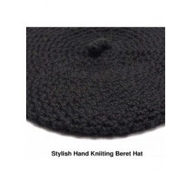 Berets Women Hand Knitted French Beret Hat - Black - CE18AIE27W7 $11.56