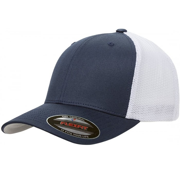 Baseball Caps Trucker Mesh Fitted Cap - Navy/White - C7184EXRT5I $10.64