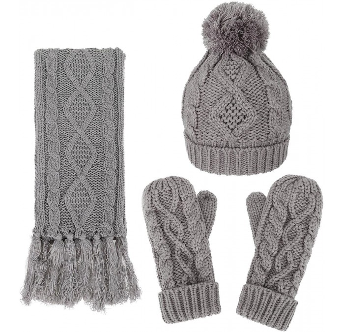 Skullies & Beanies Women's Winter 3 Piece Cable Knit Beanie Hat Gloves & Scarf Set - Gray - C612O0RMNE0 $59.06