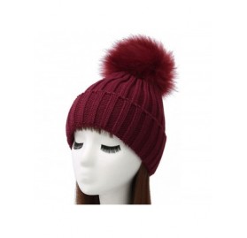 Skullies & Beanies Womens Winter Knit Beanie Hat Warm Fleece Pom Pom Slouchy Skull Ski Caps - Wine Red - CU189NZUQ3Y $10.59