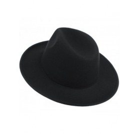 Fedoras Men's Warm Wool Blend Dent Trilby Flat Brim Fedora Hat Panama Wool Gentleman Hat - Black - CF186REZW2L $9.35