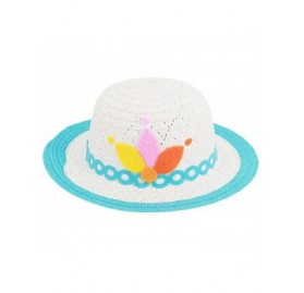 Sun Hats Girls Large Brim Sunhat Wavy Beach Straw Hat Cute Sun Cap - Blue 5 - C3189X6DOO4 $13.59