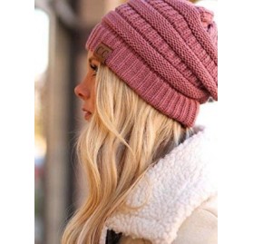 Skullies & Beanies Solid Ribbed Beanie Slouchy Soft Stretch Cable Knit Warm Skull Cap - Mauve - CU187U52YCW $13.43
