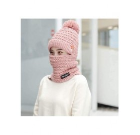 Balaclavas Winter Warm Cap Adult Women Men Winter Earmuffs Knit Hat Scarf Hairball Warm Cap - Pink - CG18L43AKRH $11.01