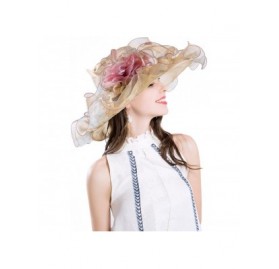 Sun Hats Kentucky Derby Hats for Womens Organza Fascinator British Tea Party Wedding Dress Cap Mysterious UPF 50+ - Gold - C3...