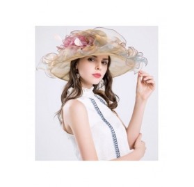 Sun Hats Kentucky Derby Hats for Womens Organza Fascinator British Tea Party Wedding Dress Cap Mysterious UPF 50+ - Gold - C3...