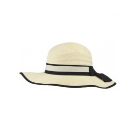 Sun Hats Ivory and Black Contrast Fedora Canvas Straw Vacation Summer Hat - CC12LV9EBNH $11.09