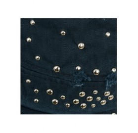 Baseball Caps Distressed Military Silver Round Studs Cadet Cap Flex-fit Army Style Hat - Navy - CA11ENSD667 $34.57