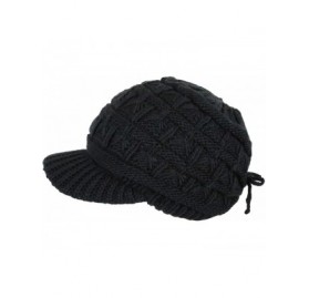 Skullies & Beanies Women's Cable Knitted Double Layer Visor Beanie Hats with Hair Tie - Wedge/Black - CG12C6DXL7T $23.46