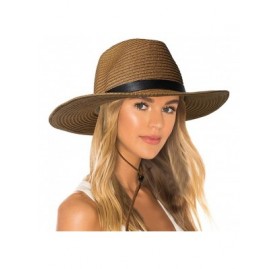 Sun Hats Womens Sun Hat with Wind Lanyard UPF Beach Packable Summer Cowboy Sun Straw Hats for Women Men - 001_khaki - CW194X8...