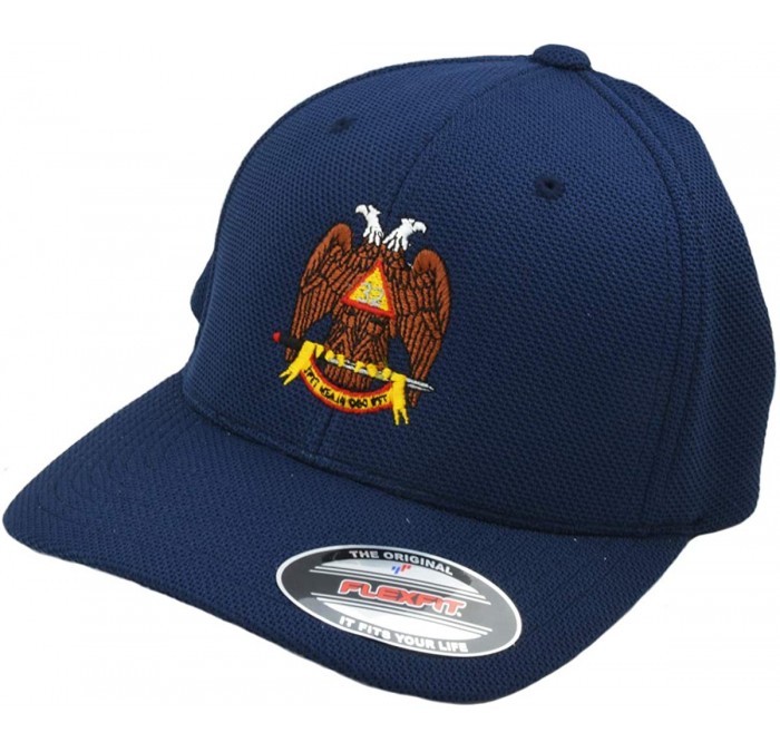 Baseball Caps 32nd Degree Embroidered Masonic Flexfit Adult Cool & Dry Piqué Mesh Hat - Navy - CQ12NB7OKYD $22.95
