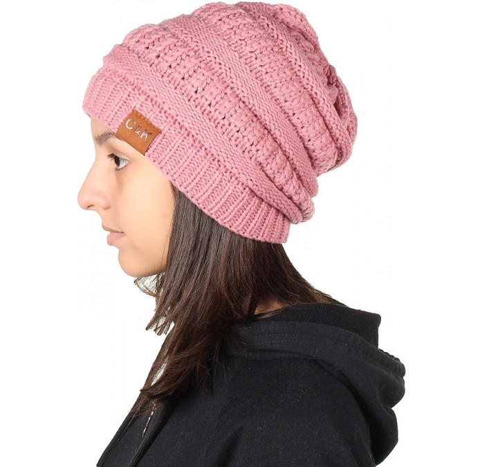 Skullies & Beanies Knit Beanie Trendy Warm Chunky Thick Soft Warm Winter Hat Beanie Skully - Pink - C1189LNSILH $23.07