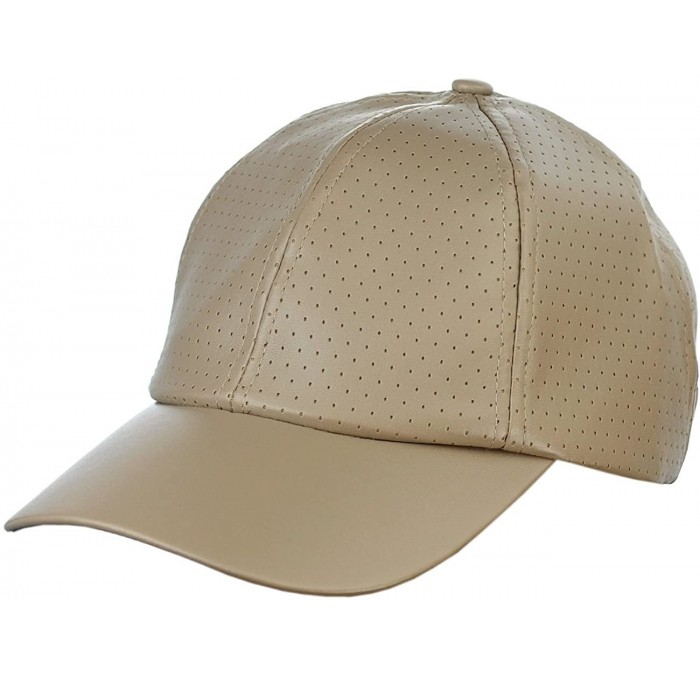 Baseball Caps Soft PU Leather Perforated Precurved Baseball Cap - Taupe - CW12FJIXX5N $12.81