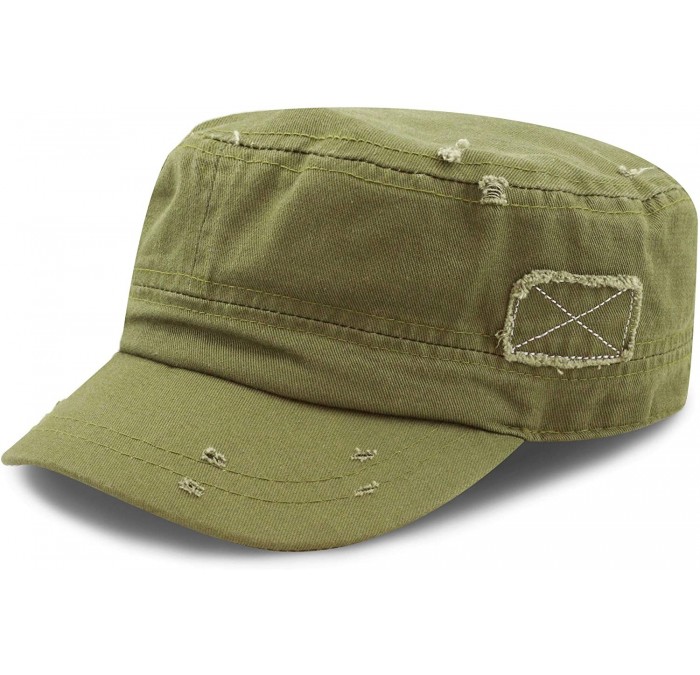 Baseball Caps Washed Cotton Basic & Distressed Cadet Cap Military Army Style Hat - 2. Distressed - Olive - CR1983LMUOW $21.29