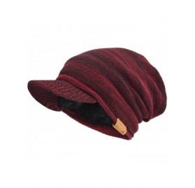 Skullies & Beanies Mens Womens Thick Fleece Lined Knit Newsboy Cap Slouch Beanie Hat with Visor - Claret - CW186IUG5Q5 $7.97