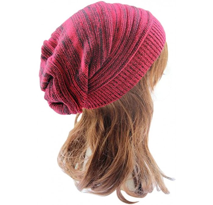 Skullies & Beanies Women's and Men's Fashionable Knitted Baggy Beanie Hat Oversized Hip-hop Cap - Red - CI12N3VYOYM $11.34