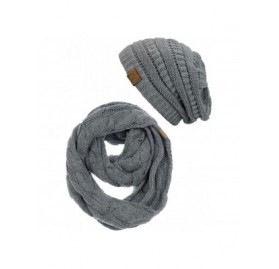 Skullies & Beanies Unisex Soft Stretch Chunky Cable Knit Beanie and Infinity Loop Scarf Set - Light Melange Gray - CL18KIIWUW...