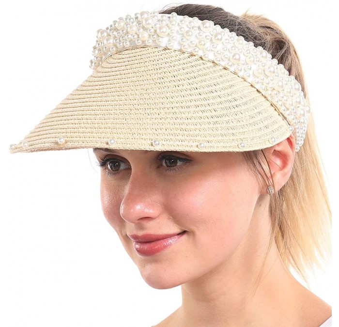 Sun Hats Women Sun Visor Hats Beach - Foldable Roll Up Wide Brim Bowknot Summer Straw Hat Cap Cruise wear for Womens - CR193Y...
