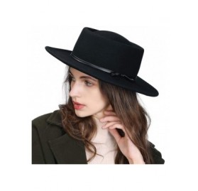 Fedoras Womens 100% Wool Felt Fedora Hat Wide Brim Floppy/Porkpie Style - 88350black - CG18IL795NK $38.21