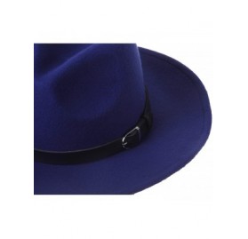 Fedoras Women's Wide Brim Wool Fedora Panama Hat with Belt - Blue - C218HS3XAML $17.39