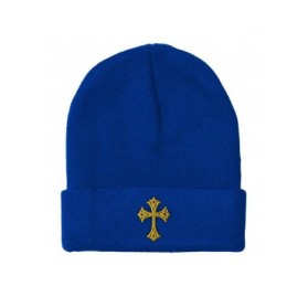 Skullies & Beanies Custom Beanie for Men & Women Gold Roman Catholic Cross Embroidery Skull Cap Hat - Royal Blue - CM18ZS42QD...