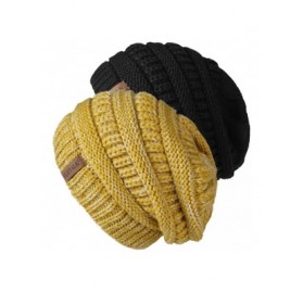 Skullies & Beanies Winter Beanie for Women - 2 Packs Fleece Lined Warm Knit Skull Slouch Beanie Hat - Black & Mixyellow - CJ1...